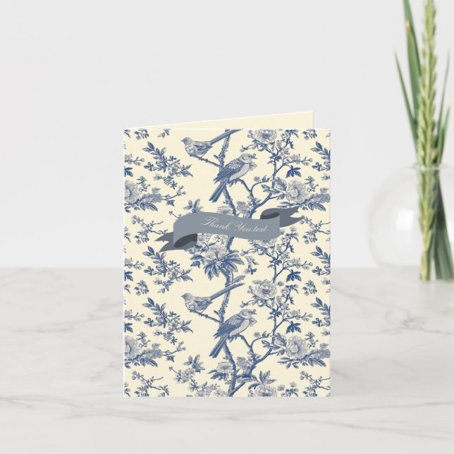 Cartão De Notas Bird Elegant Blue Toile Peony Floral (Frente)