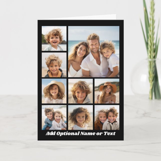 Cartão De Notas Black and White 9 Photo Collage Custom Monogram (Frente)