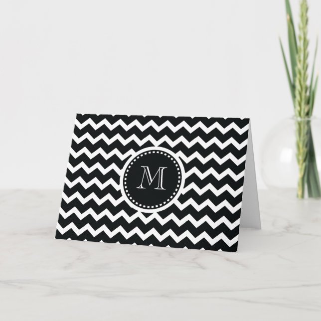 Cartão De Notas Black and White Chevron Zig Zag Retro Elegance (Frente)