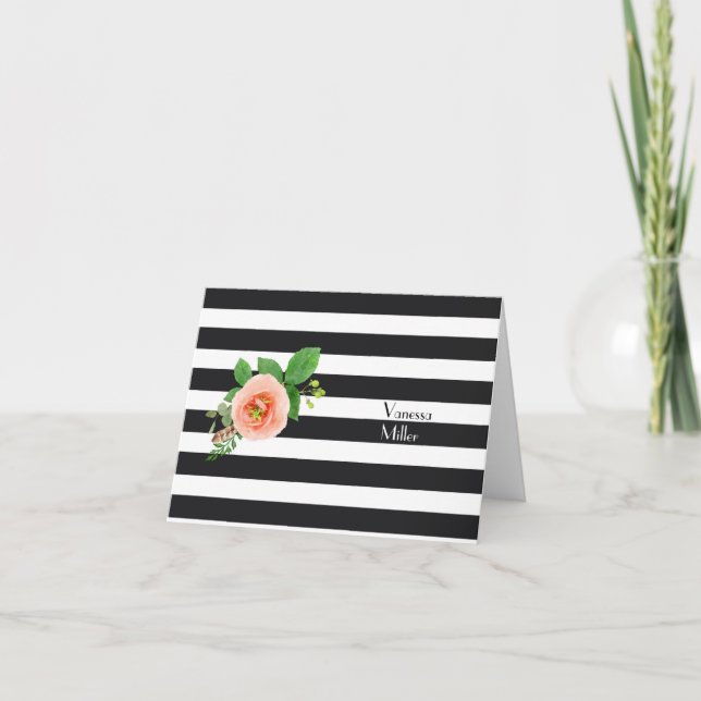 Cartão De Notas Black and White Stripe Personalized Note Card (Frente)