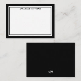 Cartão De Notas Black Border Minimalist Name Monogram