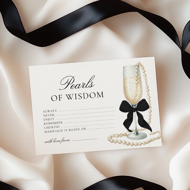 Cartão De Notas Black Bow Bridal Shower Pearls of Wisdom Game Card (Criador carregado)