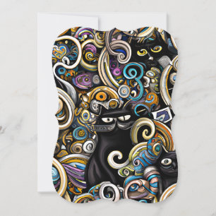 Cartão De Notas Black Cat Doodle Art Whimsical Magical Seamless Pa