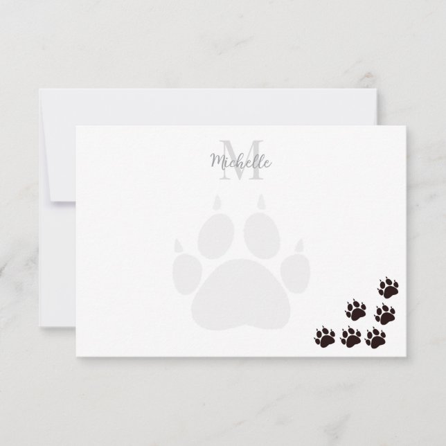 Cartão De Notas Black Cat Paw Prints Monogram Personalized  (Frente)