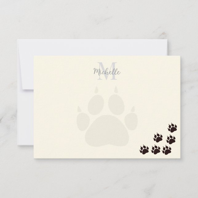 Cartão De Notas Black Cat Paw Prints Monogram Personalized Cream (Frente)
