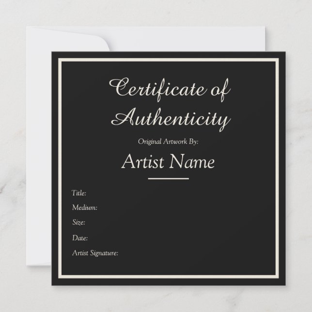 Cartão De Notas Black Customizable Certificate of Authenticity (Frente)