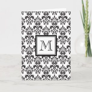 Cartão De Notas Black Damask Pattern 2 with Your Monogram