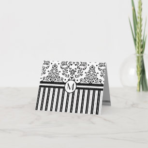 Cartão De Notas Black Floral Damask and Stripes-Monogram
