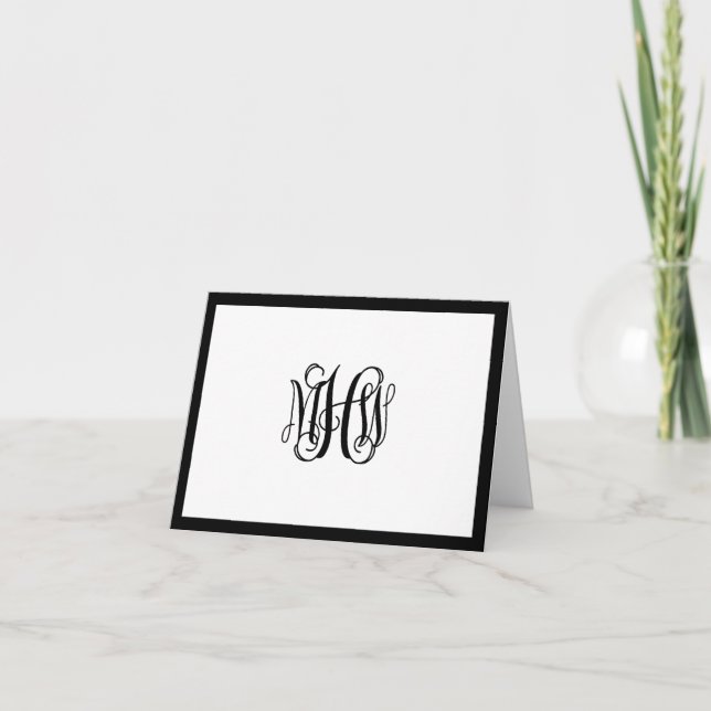 Cartão De Notas Black Initial Vine Script Monogram DIY BG (Frente)