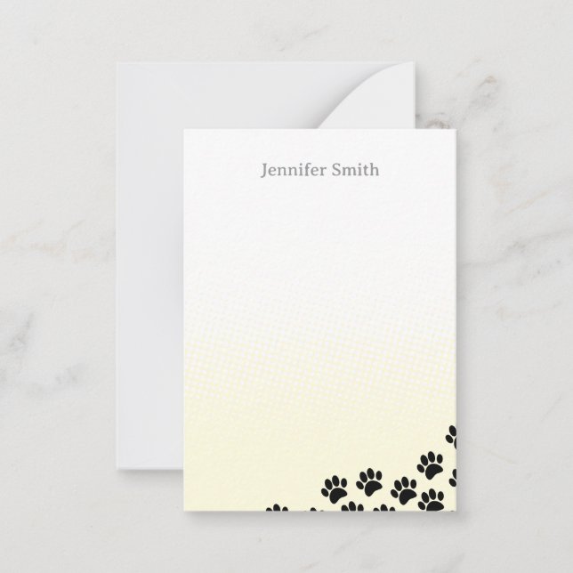 Cartão De Notas Black Puppy Paw Prints Personalized Stationery  (Frente)
