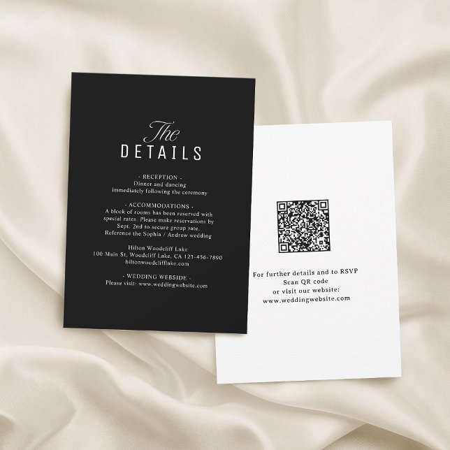 Cartão De Notas Black QR Code Classy Wedding Details (Black QR Code Classy Wedding Details Note Card)