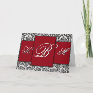 Cartão De Notas Black, red and white damask monogram