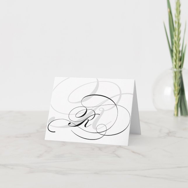 Cartão De Notas Black & White Calligraphy Initial R Monogram Cards (Frente)