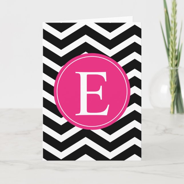 Cartão De Notas Black White Pink Chevron Custom (Frente)