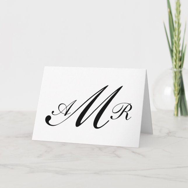 Cartão De Notas Black White Three Initials Monogram Script (Frente)