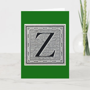 Cartão De Notas Block Letter "Z" Woodcut Woodblock Inital