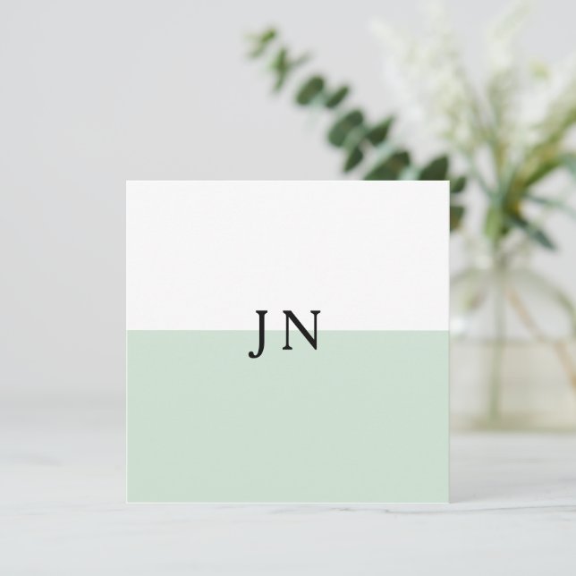 Cartão De Notas Bloco de Cores Monograma Verde Pastel Branco Bonit (Em pé/Frente)
