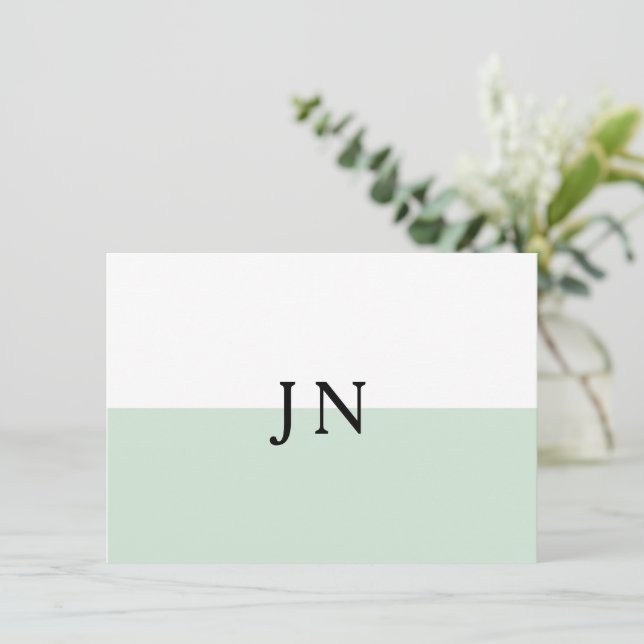 Cartão De Notas Bloco de Cores Monograma Verde Pastel Branco Bonit (Em pé/Frente)