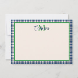 Cartão De Notas Blue and Green Gingham Plaid Tartan Monogram