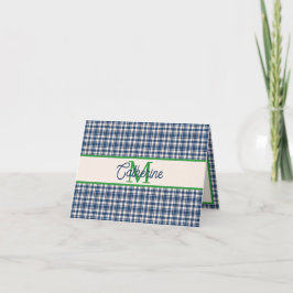 Cartão De Notas Blue and Green Gingham Plaid Tartan Monogram