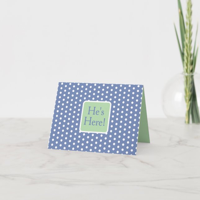Cartão De Notas Blue and White Polka Dots With Green Monogram (Frente)
