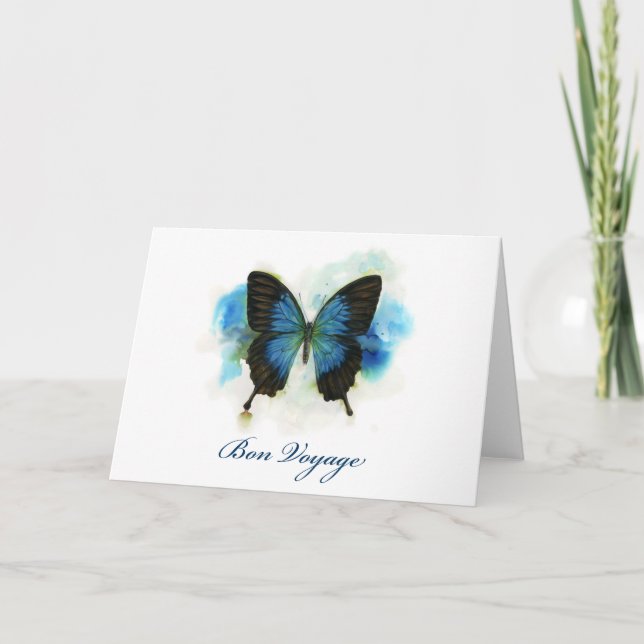 Cartão De Notas Blue Butterfly Bon Voyage Stationery (Frente)