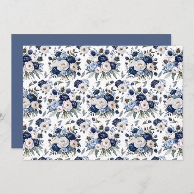 Cartão De Notas Blue Floral Botanical Note Card (Frente/Verso)
