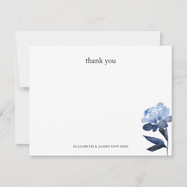 Cartão De Notas Blue Floral Thank You Personalized (Frente)