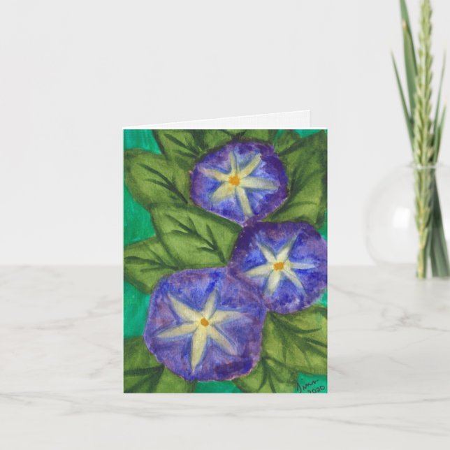 Cartão De Notas "Blue Flowers" Greeting Card (Frente)