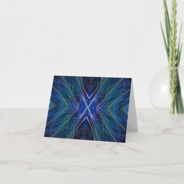 Cartão De Notas Blue Fractal Feather Design (Frente)