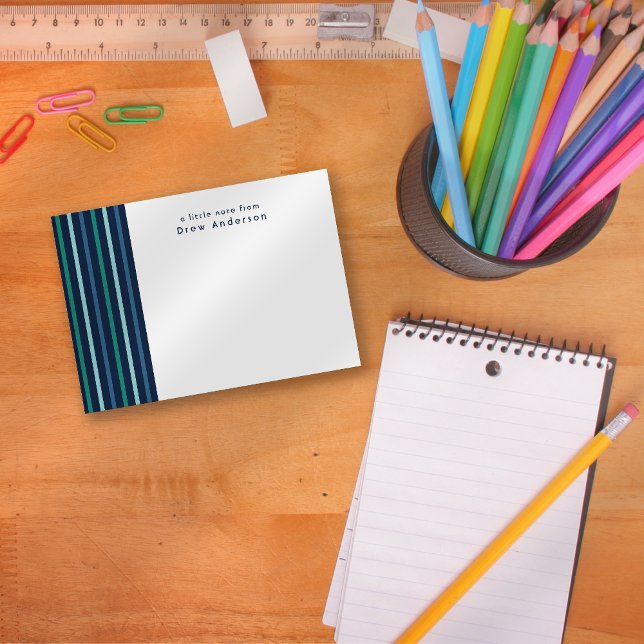 Cartão De Notas Blue Green Stripe Personalizado Crianças (Criador carregado)
