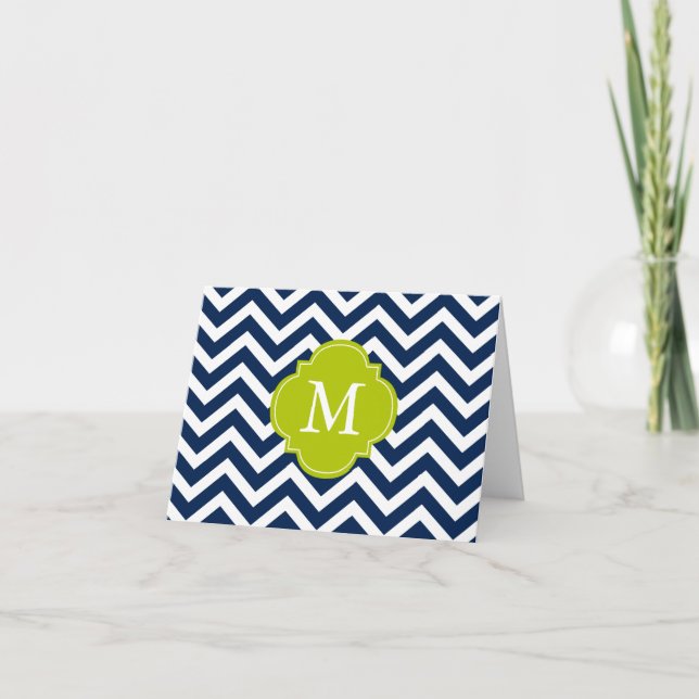 Cartão De Notas Blue & Green Zigzags Pattern Monogram (Frente)