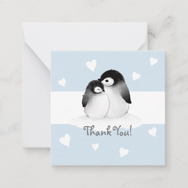 Cartão De Notas Blue Heart Penguin Obrigado Notecards (Frente)
