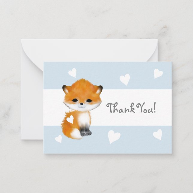 Cartão De Notas Blue Heart Woodland Animal Fox Obrigado Notecards (Frente)