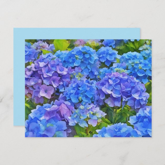 Cartão De Notas Blue Hydrangea Flowers Floral Art Note Card Set (Frente/Verso)