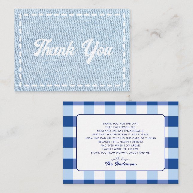 Cartão De Notas Blue Jean Baby Boy Baby Shower Thank You (Frente/Verso)
