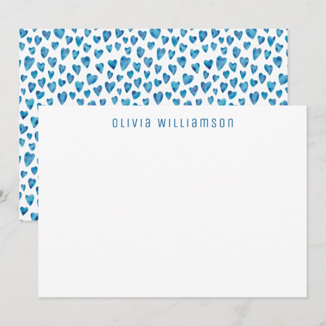 Cartão De Notas Blue Love Heart Notecard (Frente/Verso)