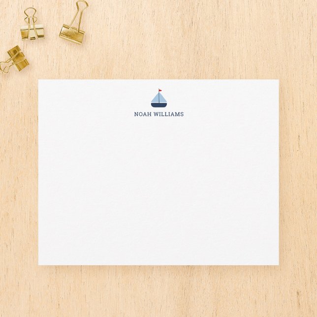 Cartão De Notas Blue Sailboat Kids Personalizados Stationery Flat (Criador carregado)