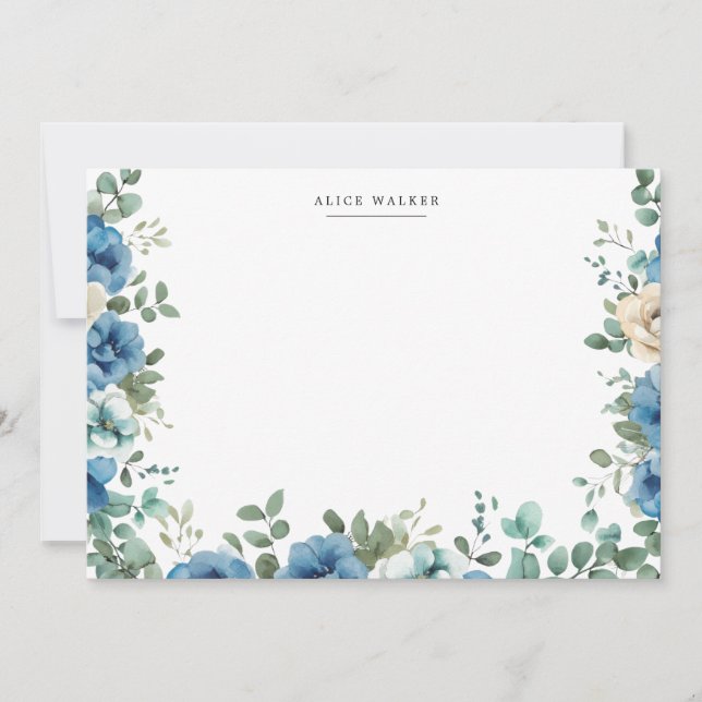 Cartão De Notas Blue Sonata Garden Floral Stationery Note Card (Frente)