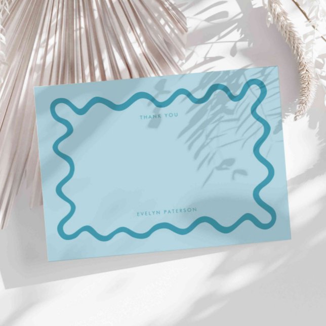 Cartão De Notas Blue Squiggly Wavy Line Obrigado (Criador carregado)