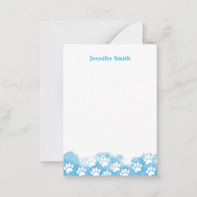 Cartão De Notas Blue Watercolor Dog Paw Personalized Stationery (Frente)