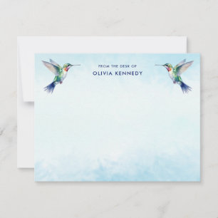 Cartão De Notas Blue Watercolor Hummingbird Da Mesa