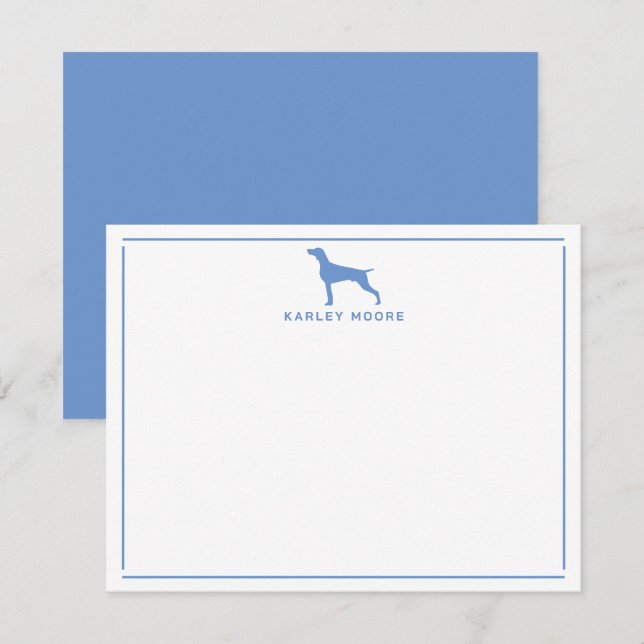 Cartão De Notas Blue Weimaraner Dog Modern Border Stationery (Frente/Verso)