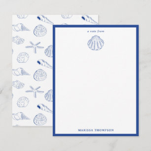 Cartão De Notas Blue White Mand Drawn Sea Shels Beach Summer