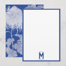 Blue White Vintage Chinoiserie Floral Monograma