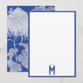 Cartão De Notas Blue White Vintage Chinoiserie Floral Monograma