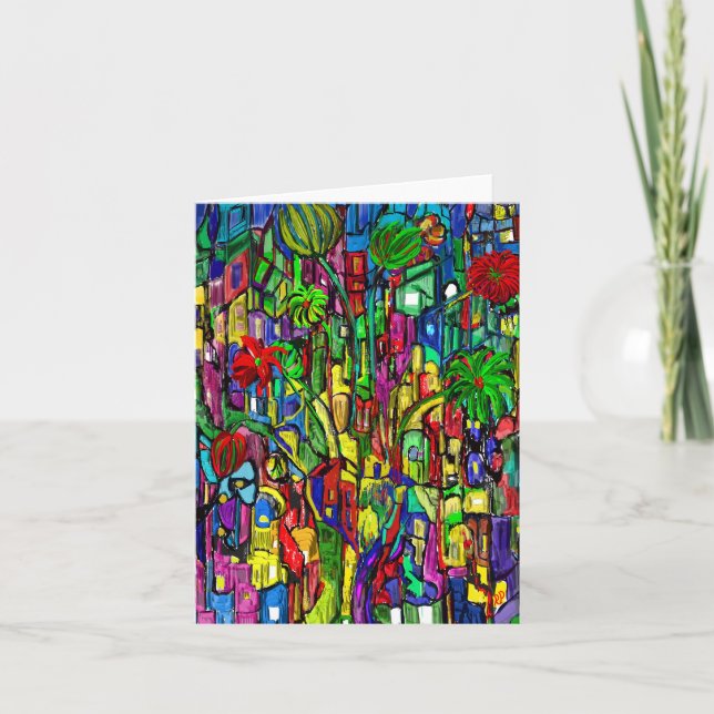 Cartão De Notas Blumen-Baum im Häusermeer. (Frente)