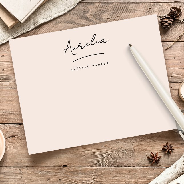 Cartão De Notas Blush de Papel de Carta Personalizado de Assinatur (Criador carregado)