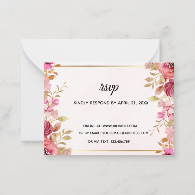 Cartão De Notas Blush Floral Online Wedding RSVP Card (Frente)