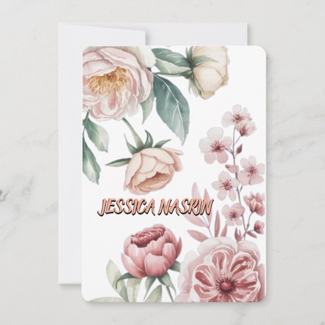 Cartão De Notas Blush Navy Blue Soft Pastel Pink Floral (Frente)